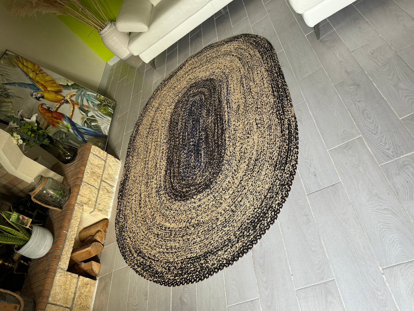 TAPIS EN RAPHIA NATUREL CHINE NOIR PIECE UNIQUE