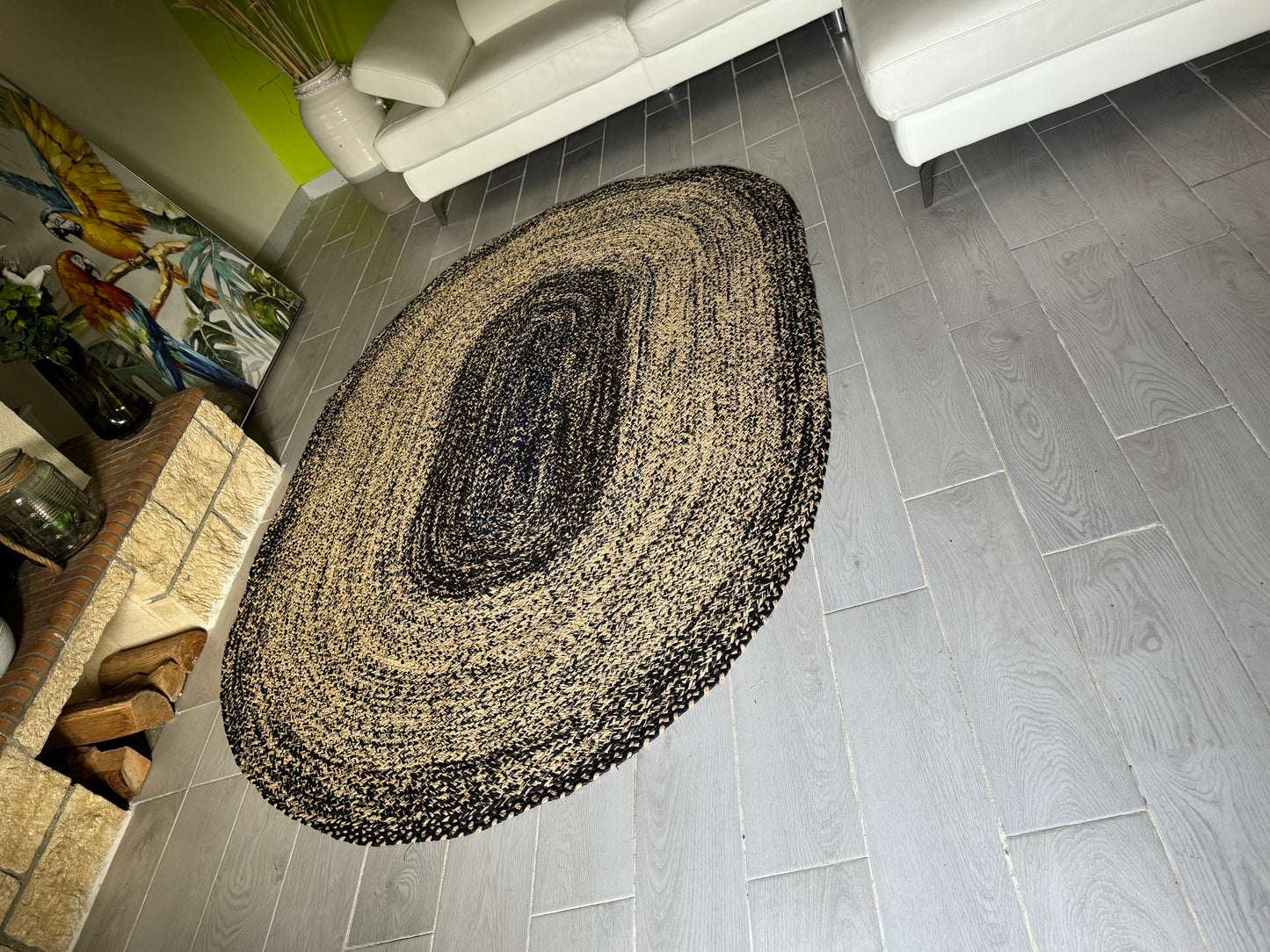 TAPIS EN RAPHIA NATUREL CHINE NOIR PIECE UNIQUE