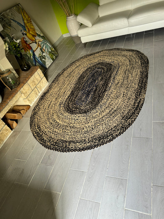 TAPIS EN RAPHIA  NATUREL CHINE NOIR    PIECE UNIQUE